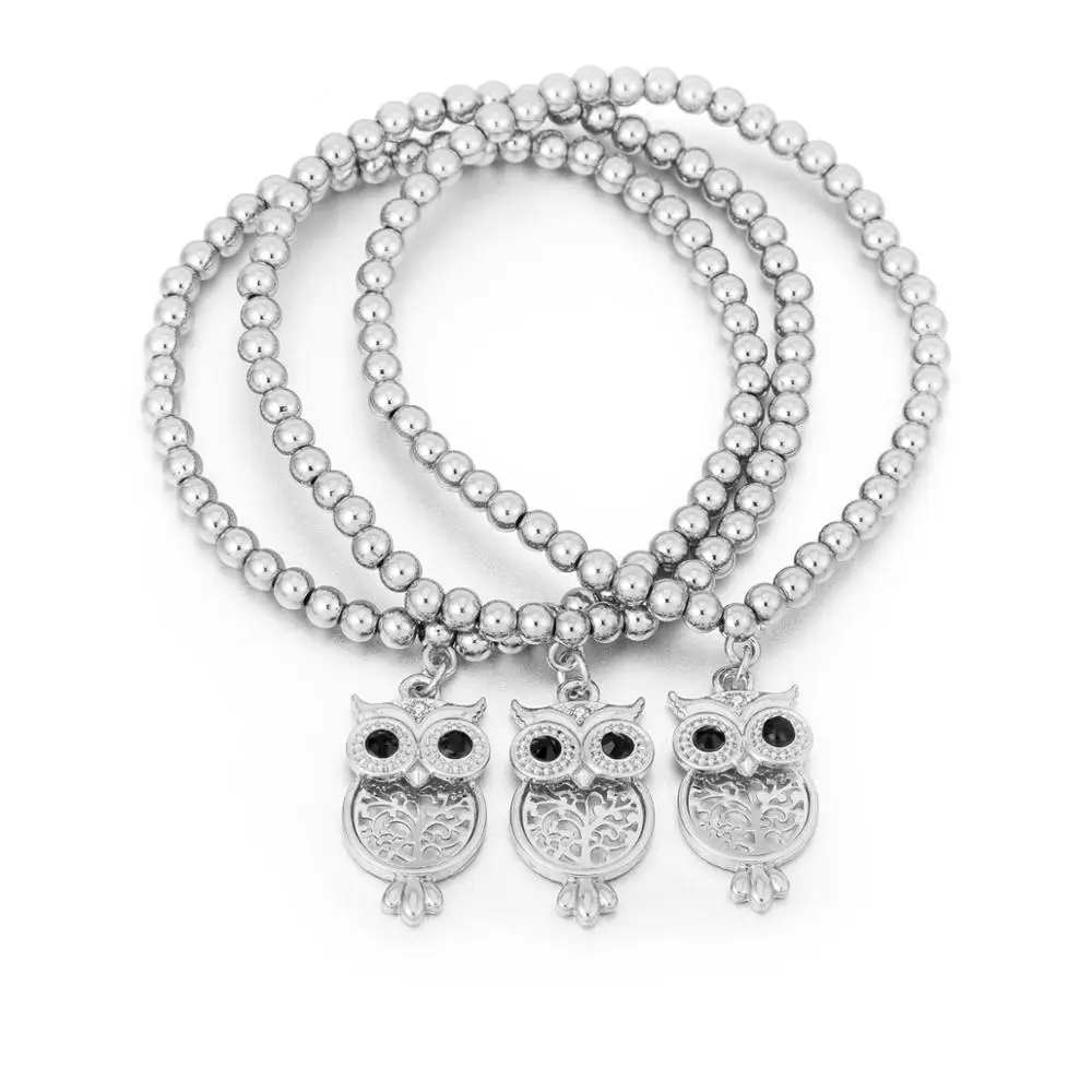 2020 Fashion Tree of Life Pendant Jewelry for Women Cute Owl with Crystal Elastic Corn Chain 3 Pcs/Set Bracelets SL05895