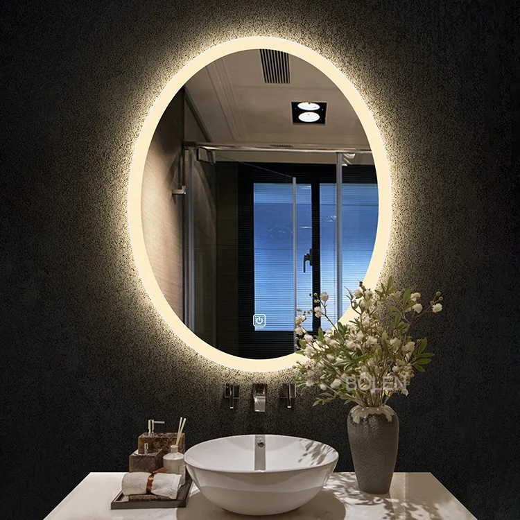 cheap oval wall mirror Touch Screen mirrors with  LED Makeup Smart Bathroom Wall Mirror