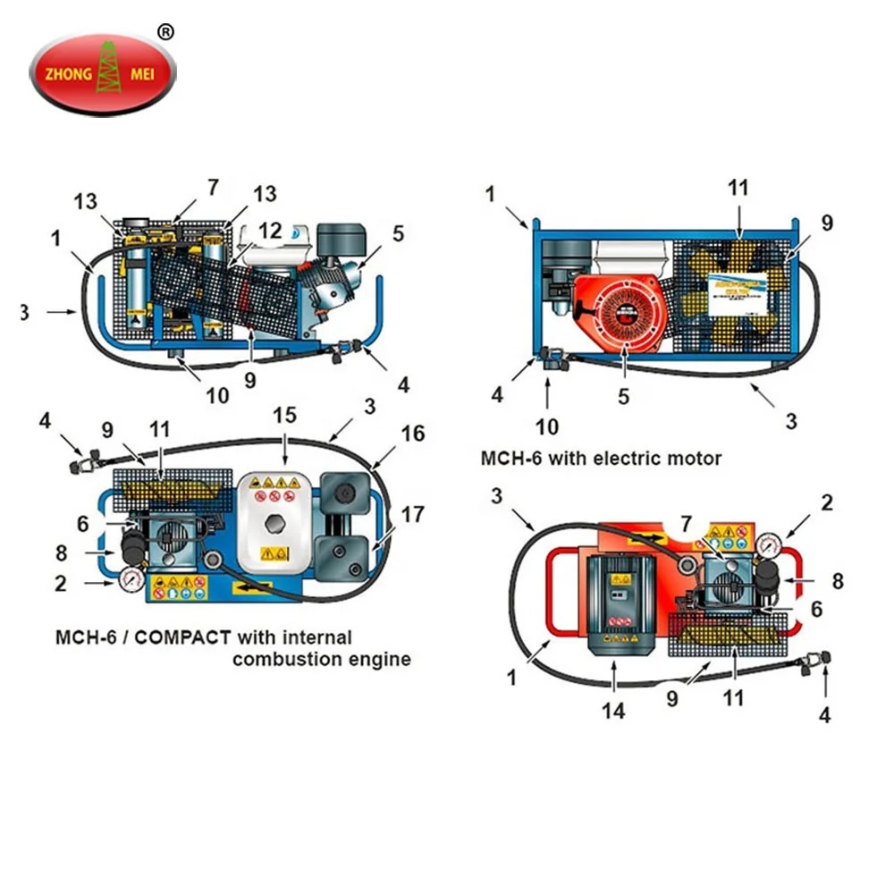 
Nice Sales MCH-6 300bar Italian Scuba Diving Air Compressor For Breathing Air 