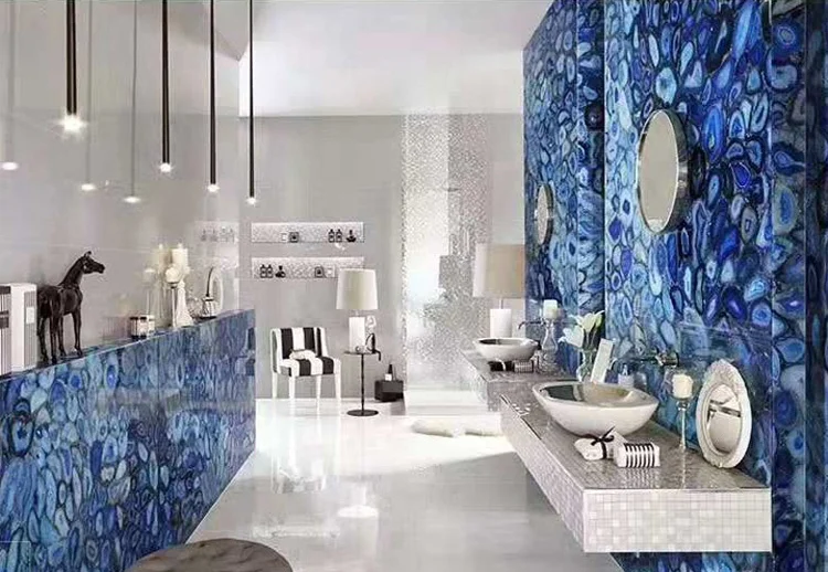 Luxury decoration onix agate stone ceiling slab panels onyx marble blue