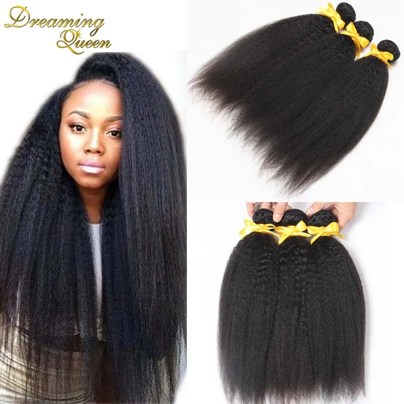 7A Mongolian Pure Coarse Yaki Human Hair Extensions 3 Pcs Lot Virgin Mink Mongolian Kinky Straight