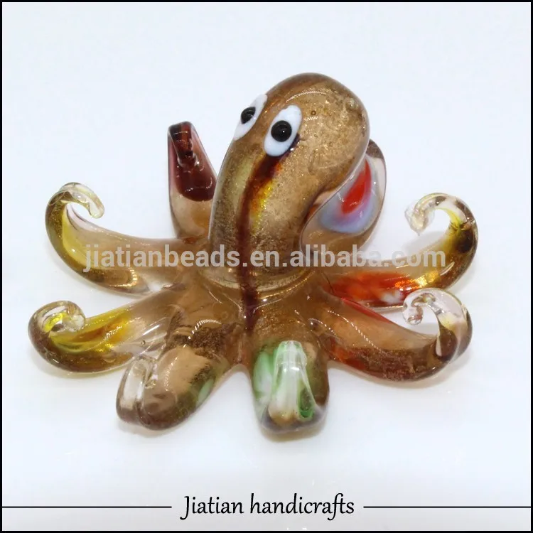 Murano Art Deco Glass Silver Brown Octopus Decoration Sea Figurine