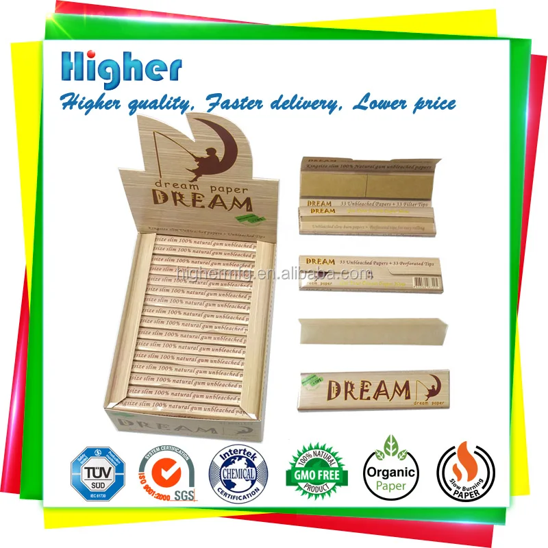 custom your logo smoking rolling paper with tip natural gum thin unbleached rolling paper
