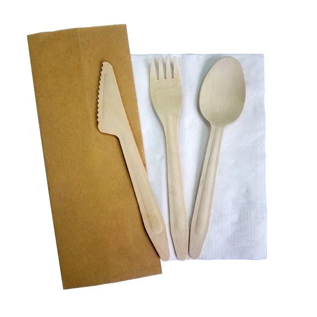 165mm Birch Wood Spoon Fork Knife Promotional Wooden Cutlery Set