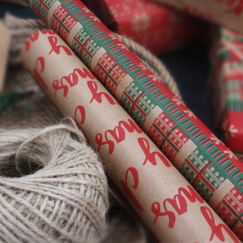 
Wholesale Brown Kraft Paper Roll Christmas Themed Printed Gift Wrapping Paper 