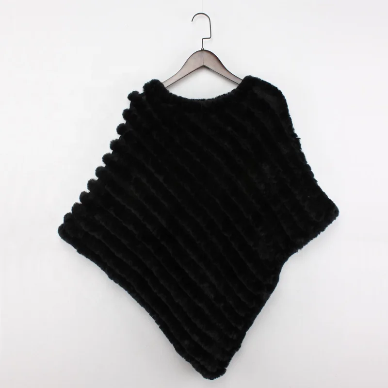 
Factory Wholesale Knitted Faux Fur Poncho Female Fake Rex Rabbit Fur Thick Shawl 