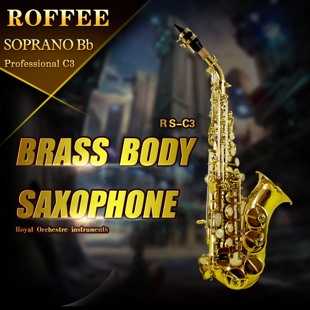 
ROFFEE C3 Professional Performance Level Children Small Bend Soprano Brass Bb Tone Saxophone 