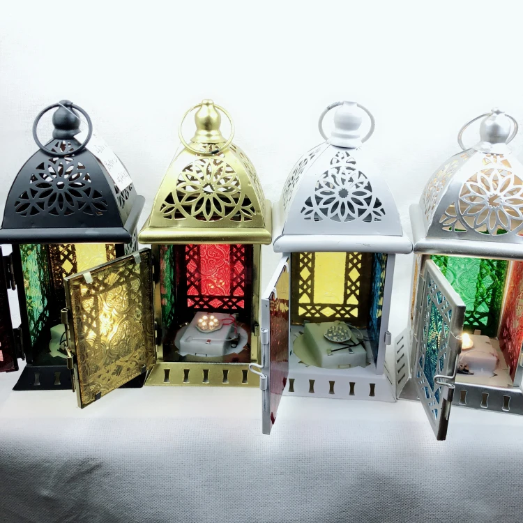 House-shape Mini Metal Retro Iron Glass Candlestick Candle Holder Lantern