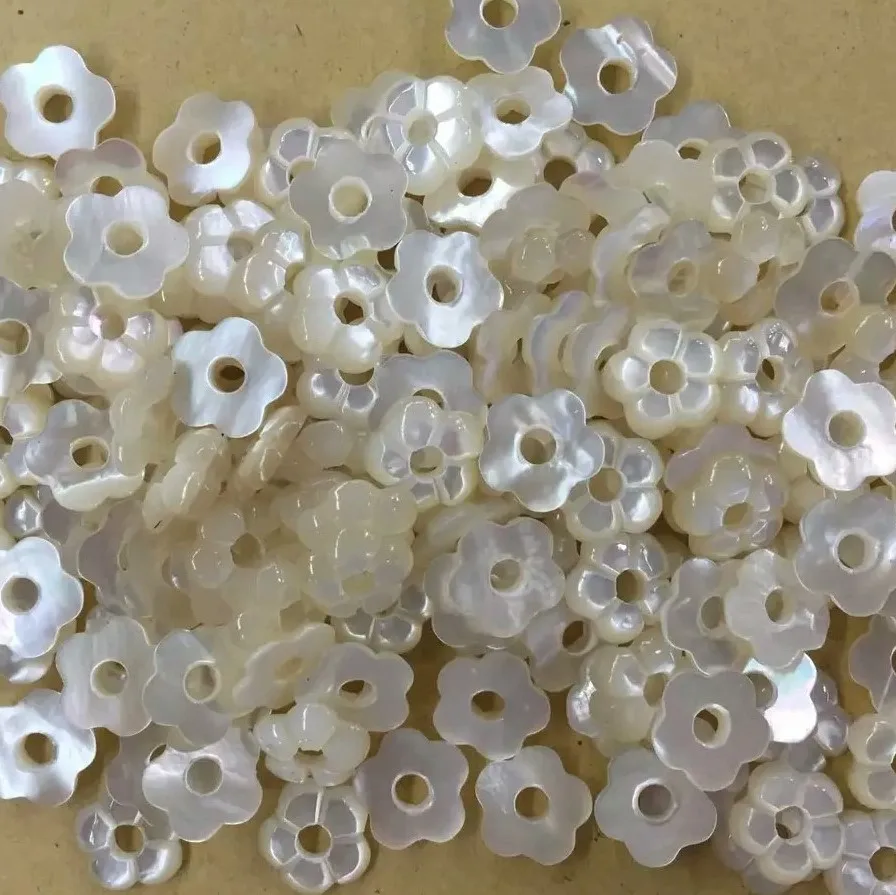 White Mother of Pearl Carved flower jewelry beads, Loose shell flower beads wholesale