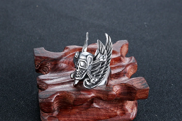 Мужское винтажное байкерское кольцо из нержавеющей стали в стиле панк с черепом крыльями кросс-косточками для женщин