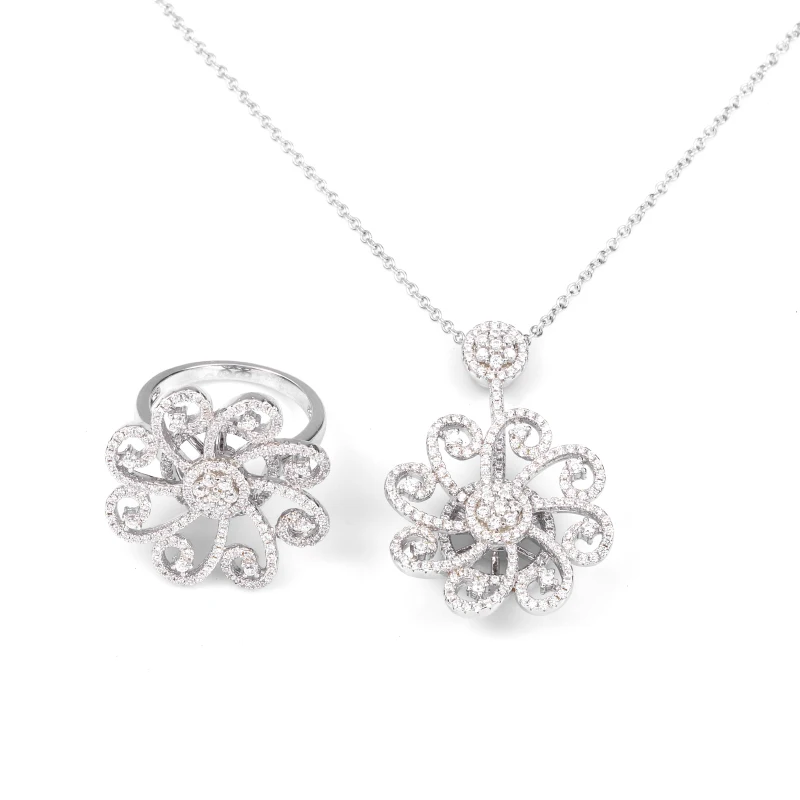 Белое золото родием белый cz серебро комплект ювелирных изделий кольца ожерелье для женщин