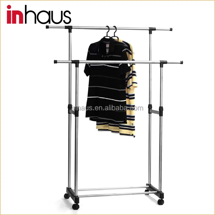 Double pole stainless steel adjustable garment rack revolving rotating telescopic stand clothes drying rack manufacturer