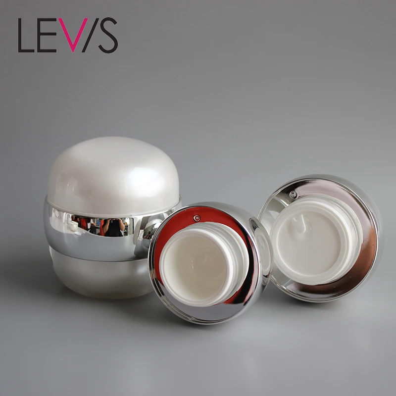 
Most Popular Pearl White Acrylic Ball Vacuum Cosmetic Face Cream Jars 50g 