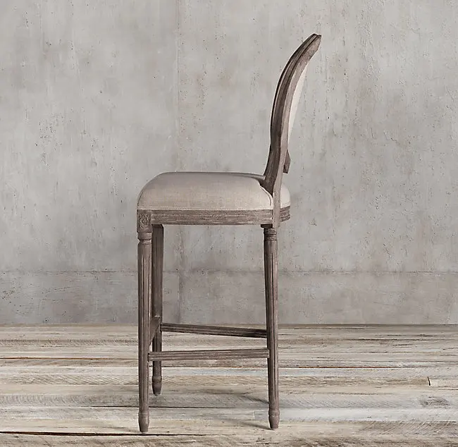 
2020 Hot sell long legged upholstered soft backrest round back antique velvet bar stool restaurant wooden dining chair 