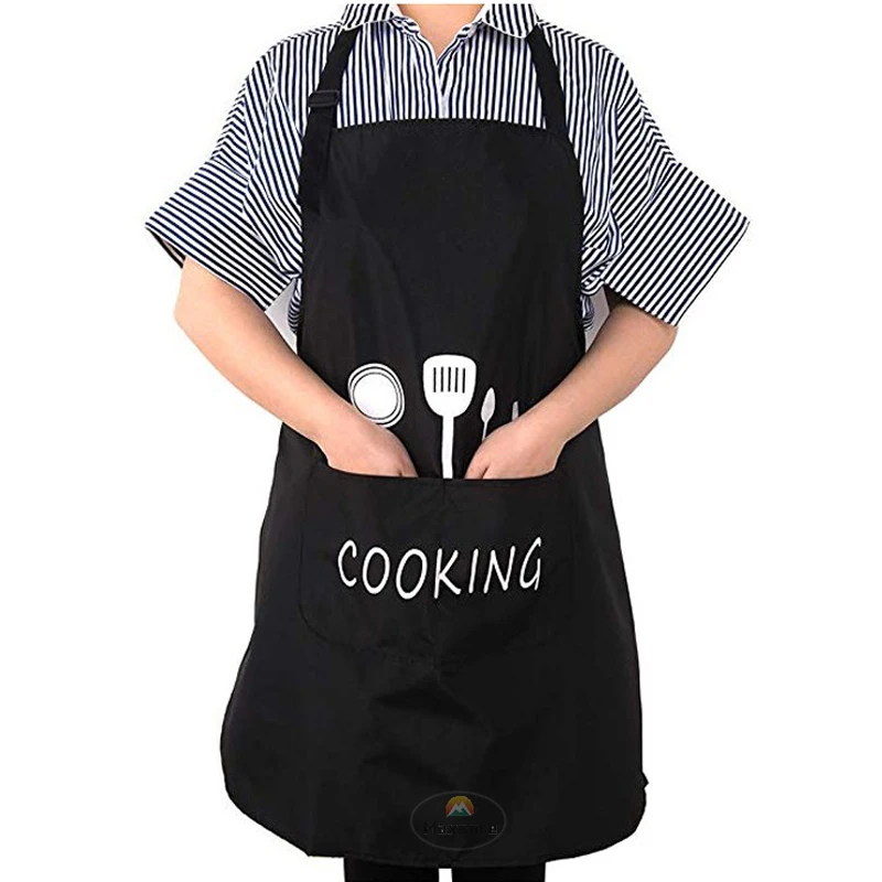 Ldeal for Kitchen Dishwashing Cleaning Painting Black 2 Pockets Chef Apron