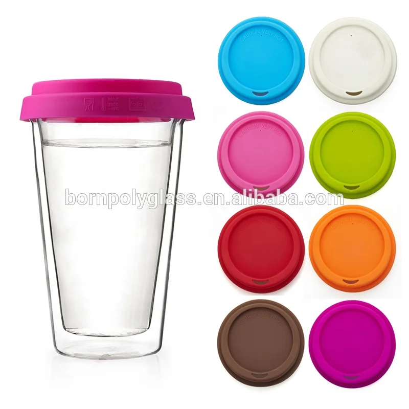Household with silicone sleeve lid high clear pyrex glass travel coffee mug