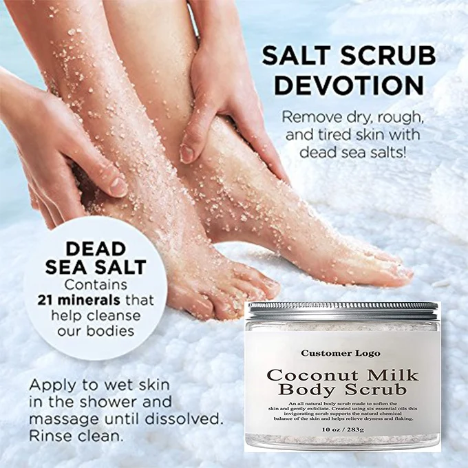 
OEM Hot Sale OEM/ODM 100% Natural dead sea salt Anti Cellulite Scrub & Exfoliator Coconut Milk Body Scrub for men for women 