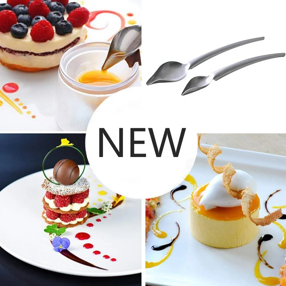 Promotion cutlery serving stainless steel professional culinary saucier 2 pieces drawing spoons for decorating spoon