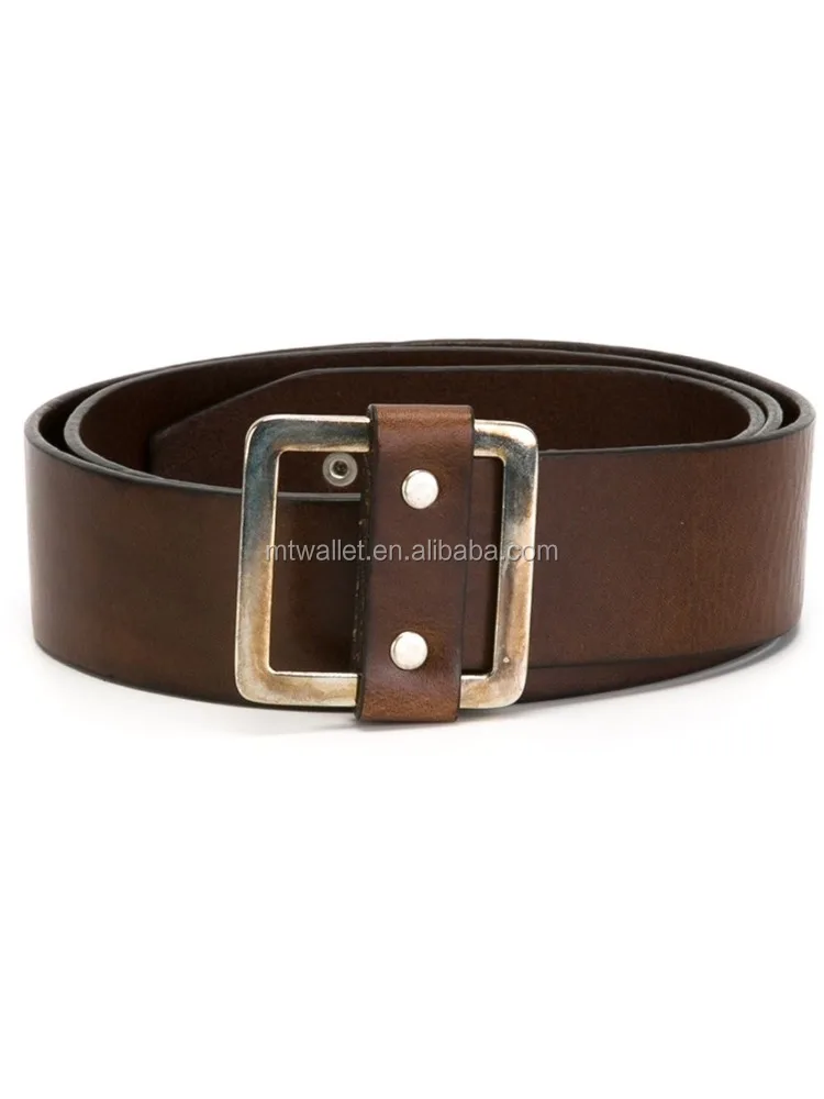 Wholesales vintage men belt vegetable tanned leather, Brown leather square buckle belt for Europe America market