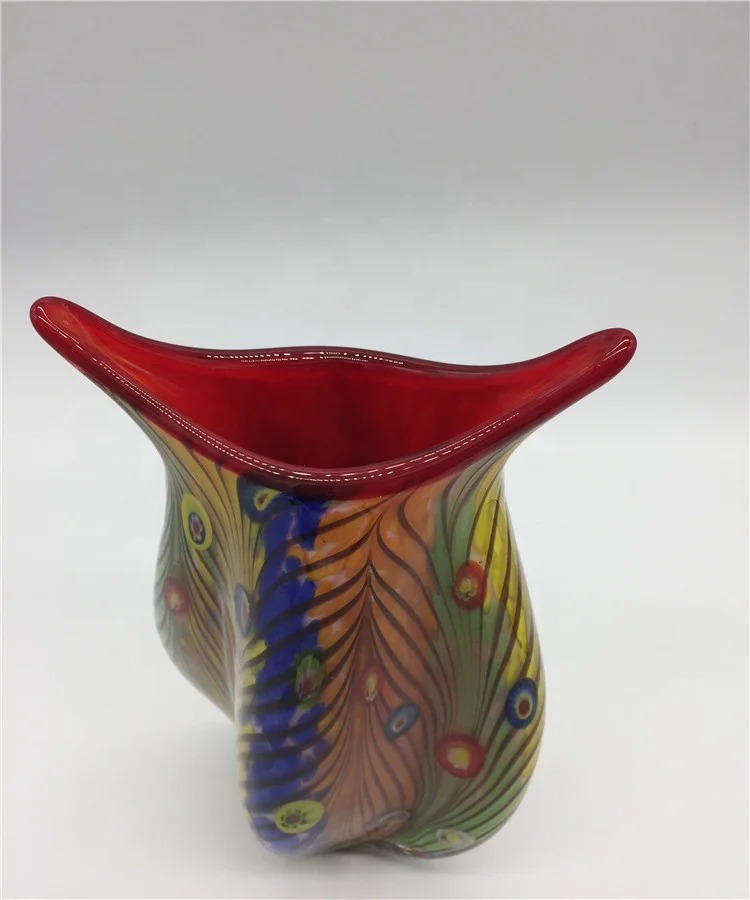 Exquisite Hand Blown Glass Murano Art Style Vase Multicolor