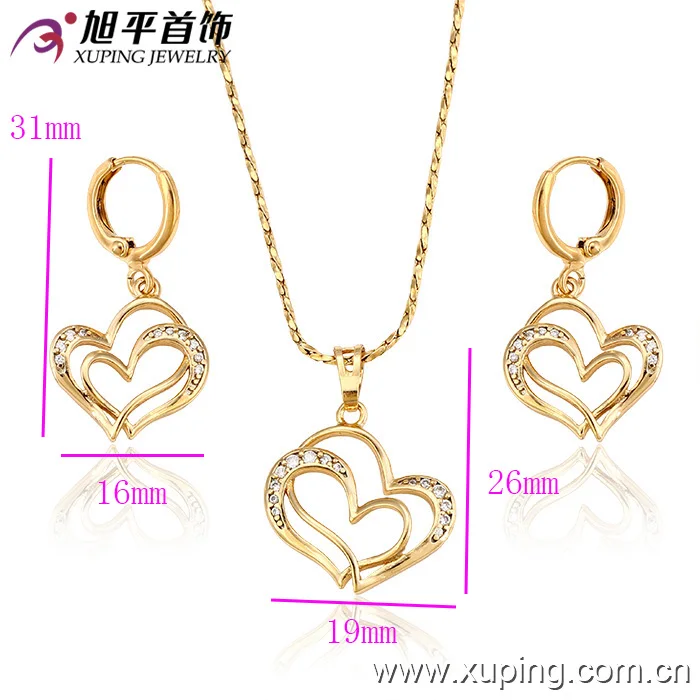 62814- Xuping Women Trendy Double Heart Charms Jewellery Set Finding