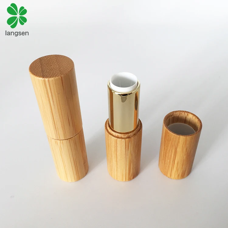 Hot sell empty bamboo lipstick tube container, wooden bamboo material lip balm tubes containers