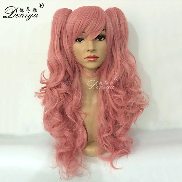
Japanese cosplay wig green pink long curly hair wig synthetic 
