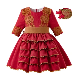 2022 OEM Pettigirl Lace Children Party Dress With Headwear For popular Kids Clothing Wholesale