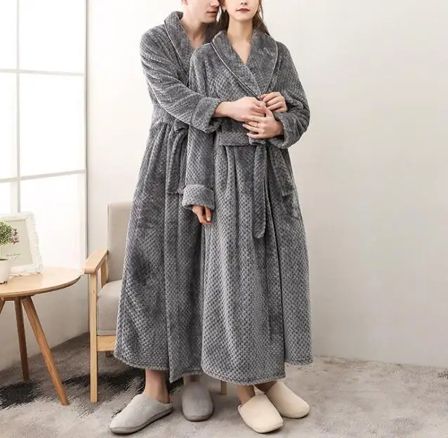 High Quality Long Kimono Flannel Robe Women/men Nightgown Super Soft Bathrobe Homewear Home Wear Unisex Flannel Bath Robe Winter