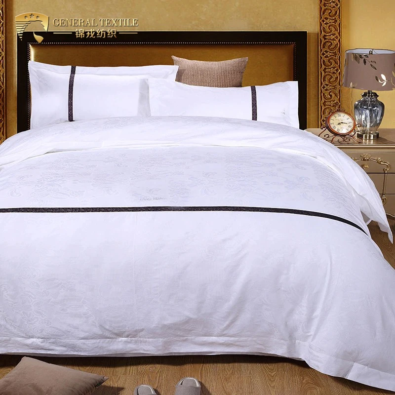 Hotel Linen 100% Cotton Jacquard Design Bed Sheet Duvet Cover White Hotel Bedding Set