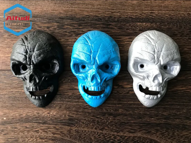 
customized antique metal skeleton face wall mounted bottle opener 
