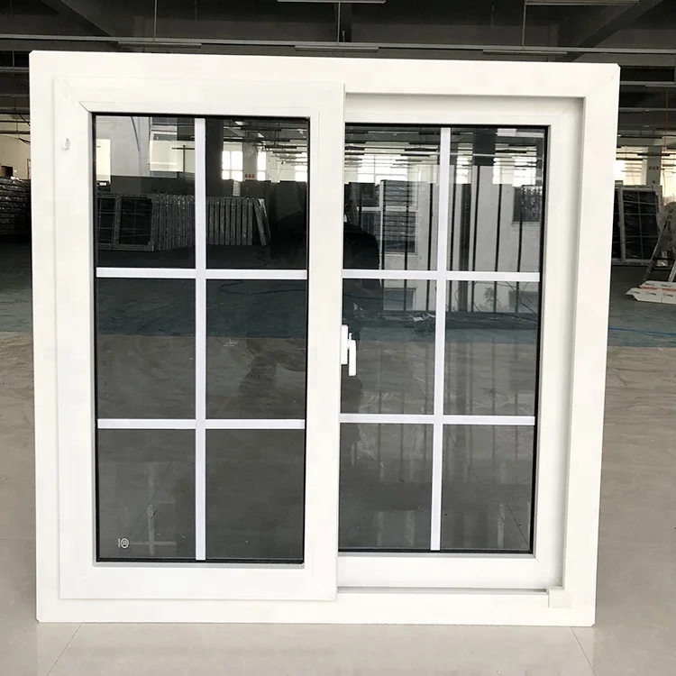 Unbreakable Plastic Vinyl Double Glazed Tempered Pvc Sliding Window With Grill And Mosquito Net