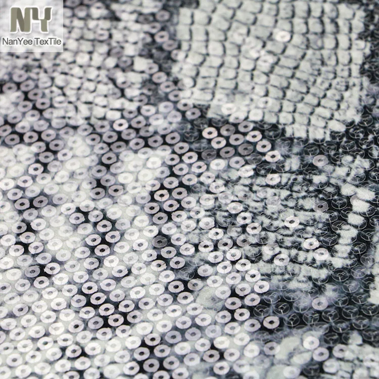 Nanyee Textile  Polyester Jersey Snake Animal Printed Fabric With Clear Sequin