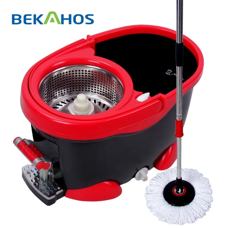 BEKAHOS Rotating mop with stainless steel telescoping Pole drying Easy Magic Floor cleaning mop bucket with foot pedal