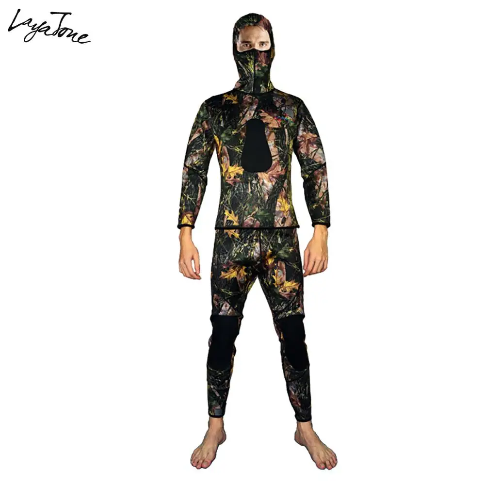 
Layatone Wetsuit Men 3mm Neoprene Diving Suit Two Piece Spearfishing Suit Hooded Super Stretch Camo Underwater Suit 