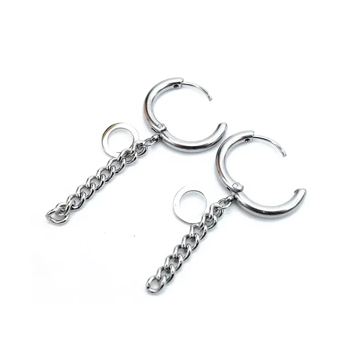 Body Jewelry Men Stainless Steel Fashion Earring Hoop with Chain