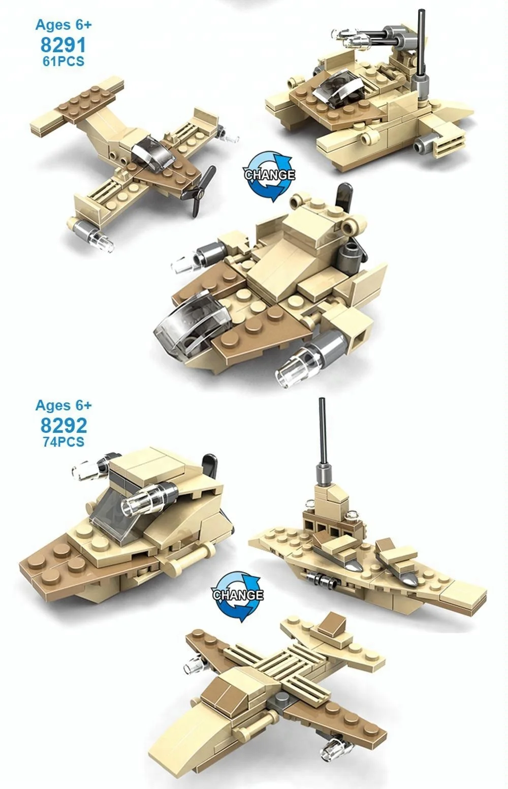 Lele Brother Plane Fighter Bricks Toy 6 in 1 Military Aircraft Kids Building Blocks