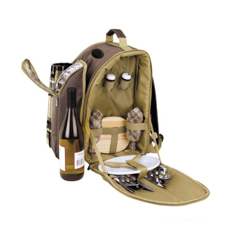 2 Person Picnic Backpack With Insulated Cooler Storage Compartments Accessories And Blanket Included