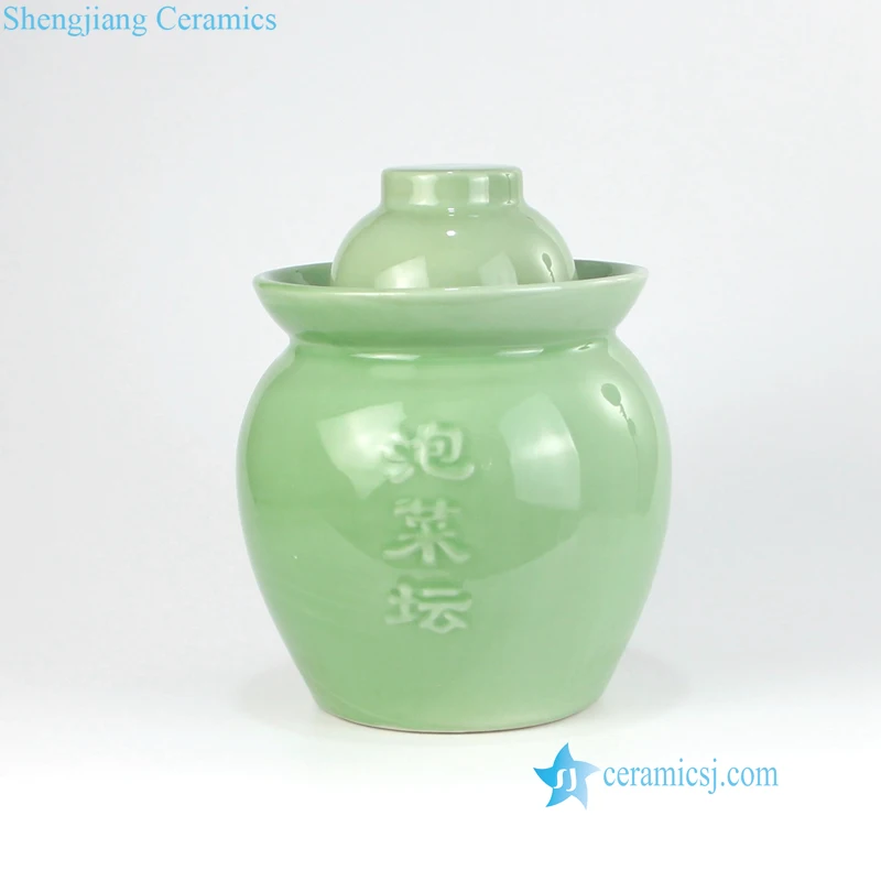 RYXM02 Green color background red lotus pattern pottery pickle jar