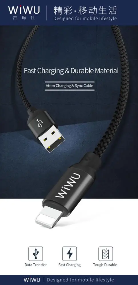  WiWU нейлоновый плетеный кабель для быстрой зарядки micro USB Light ning Type C