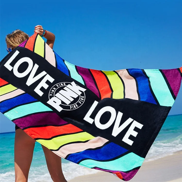 
Sublimated custom reactive printed colorfast 100% cotton large beach towel sea swimming towels square shape multi-purpose 