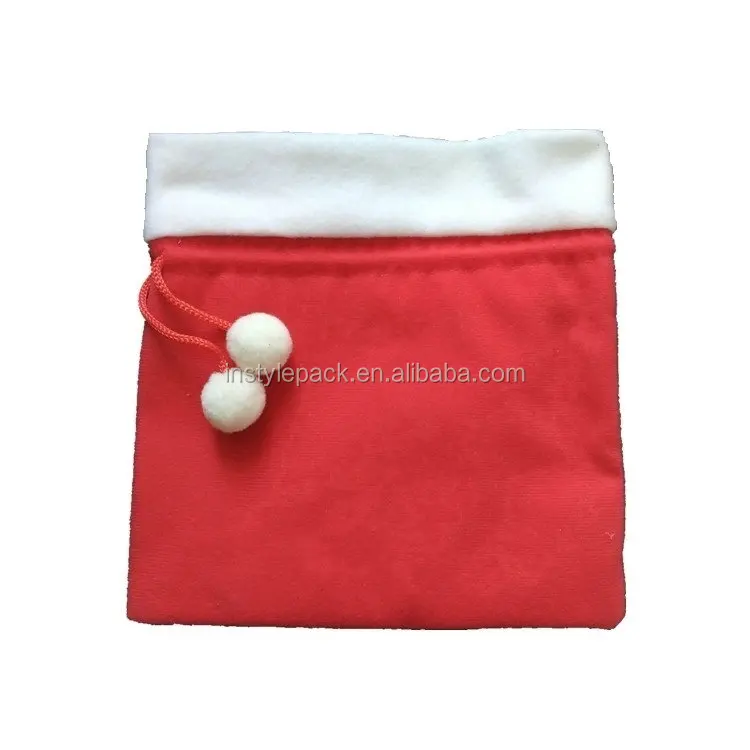 Red Velvet Drawstring Pouches Jewelry Christmas Gift Bags With pom pom ball