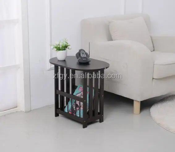 Folding wooden modern side coffee table with magazine rack