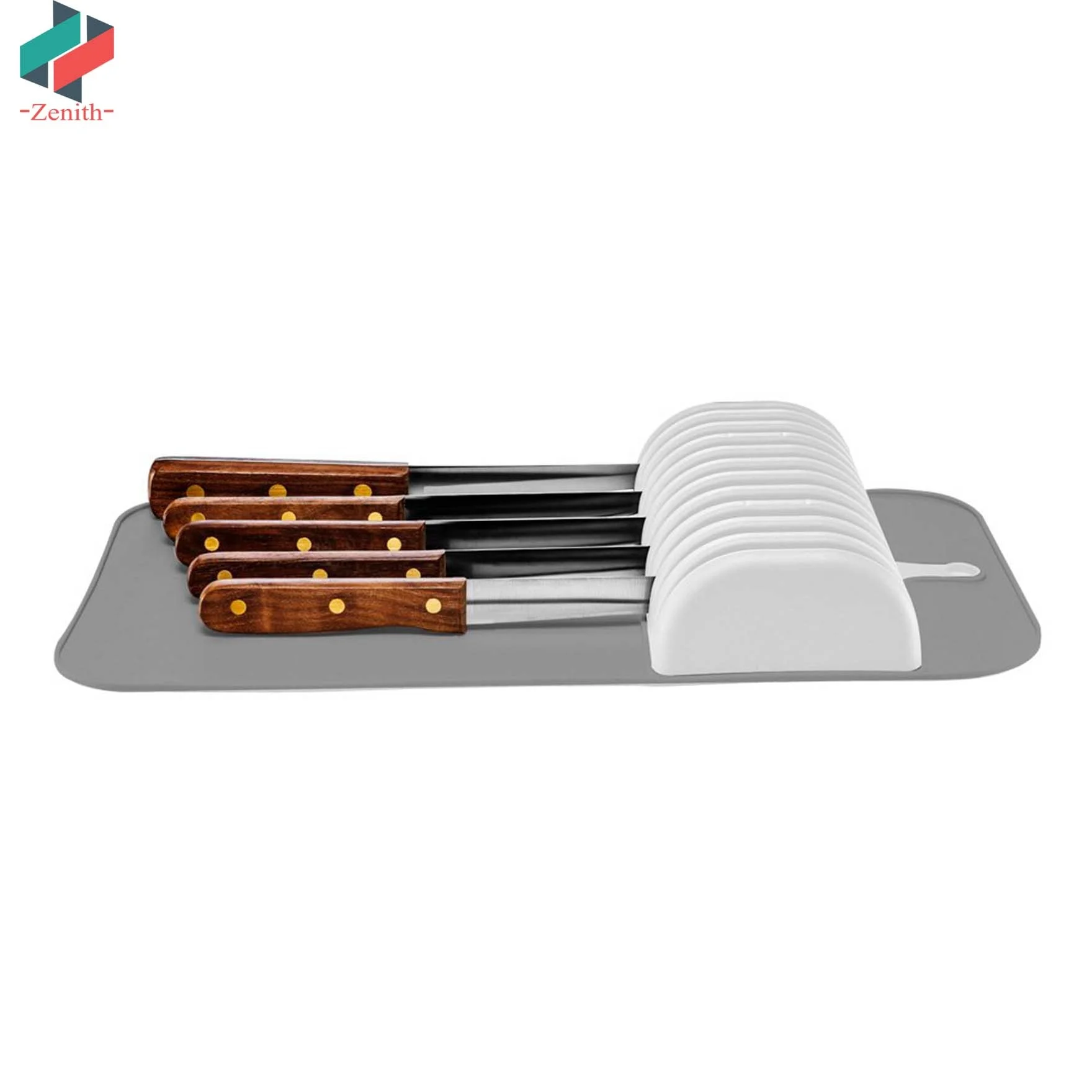 ZNF00080 Plastic Grey Kitchen Drawer Knives Organizer Mat Holds up to 11 knifes In-Drawer Knife Holder with Soft Grip Slot