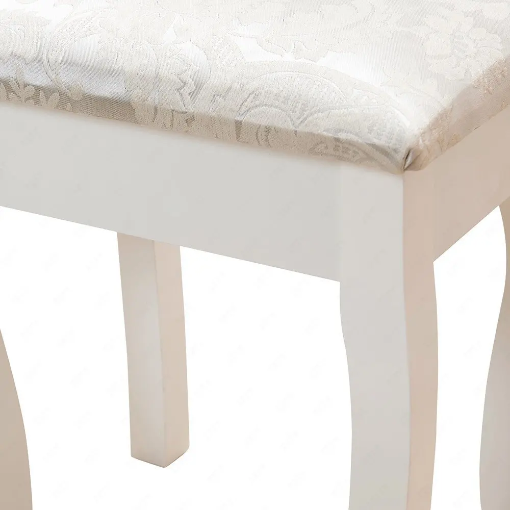 White Flora Dressing Table Stool Padded Cushion Vintage Piano Chair Padded Makeup Seat