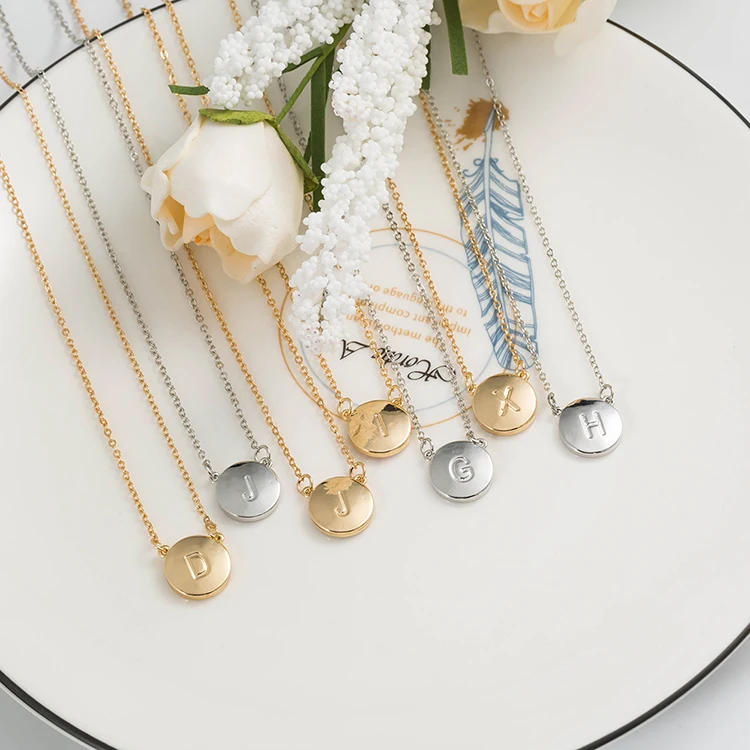 A-Z Gold Silver Coin Initial Choker Necklace Pink Enamel Seashell Pendant Necklaces For Women Jewelry