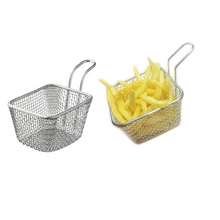 Square wire mesh chip french fry basket with handle