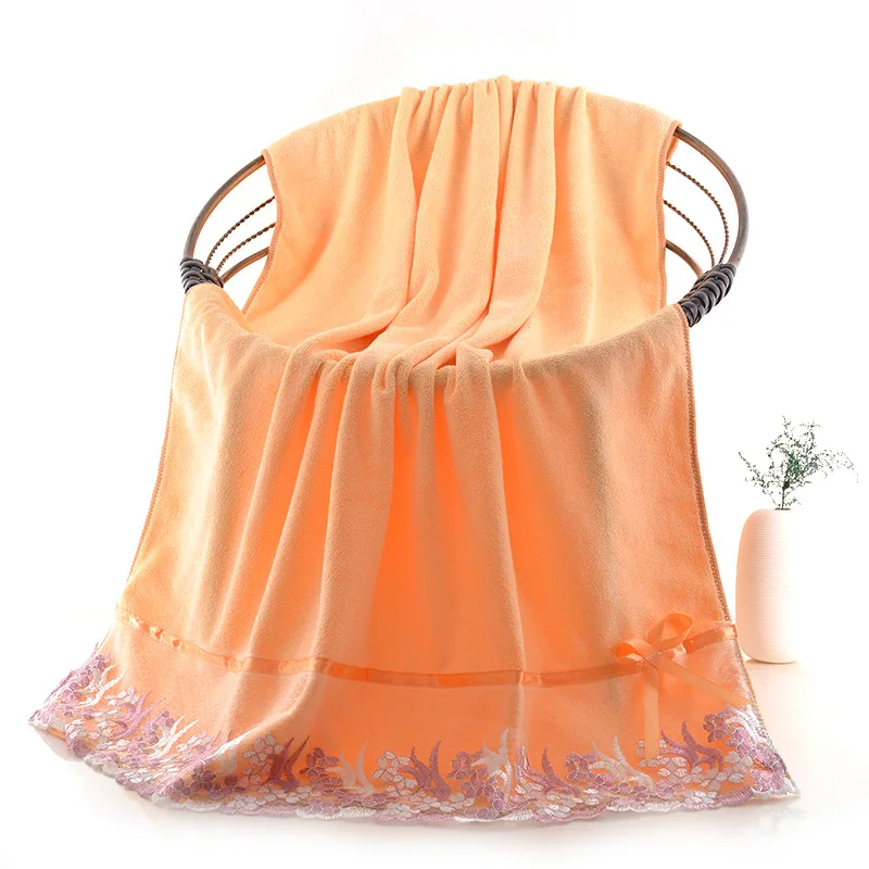 microfiber custom logo lace ribbon velour face towel