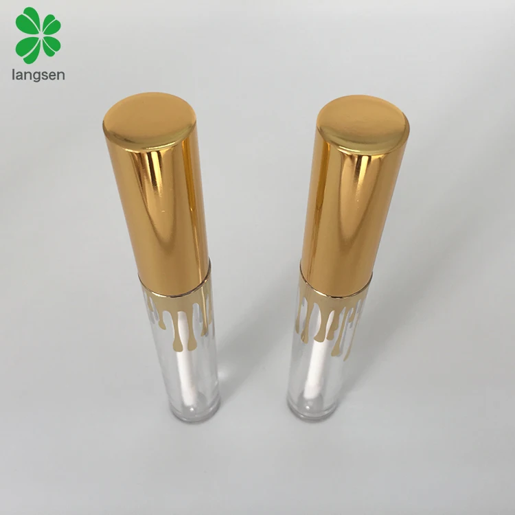 4ml plastic round clear lip gloss tube with gold metal cap, empty refillable lip gloss lip balm tube bottle container