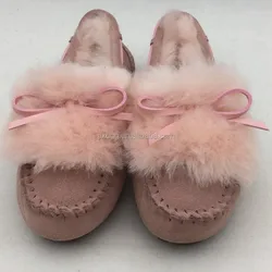 cozy sheepskin softsole Moccasin Slippers purple color